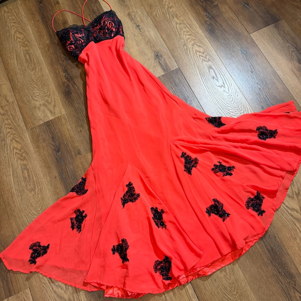 Vintage Y2K Beaded Dress Vintage Beaded Dress Black Red Lace Whimsigoth Prom - Picture 3 of 14